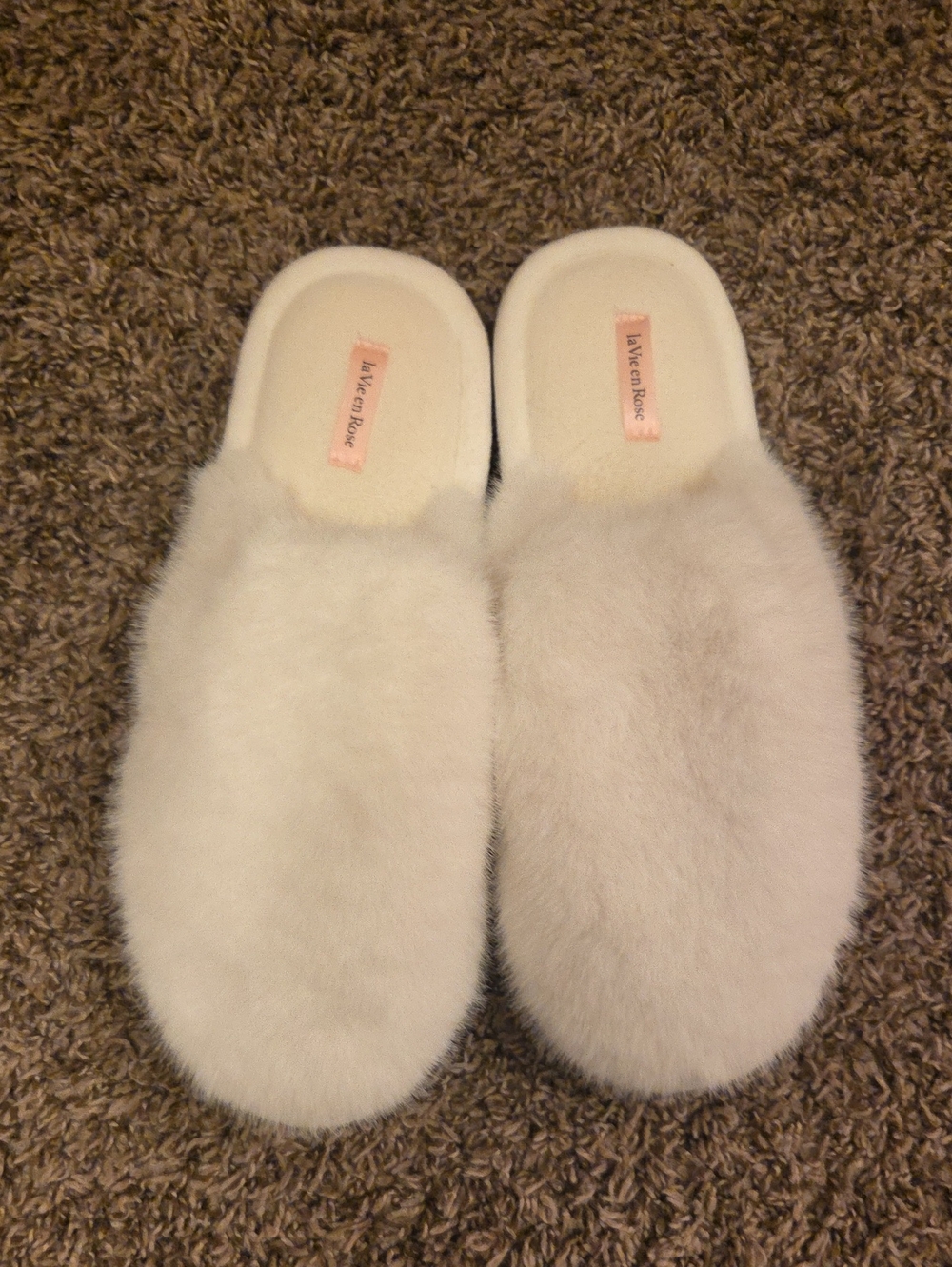 Women's Cream Faux Fur Slip-On Slippers
